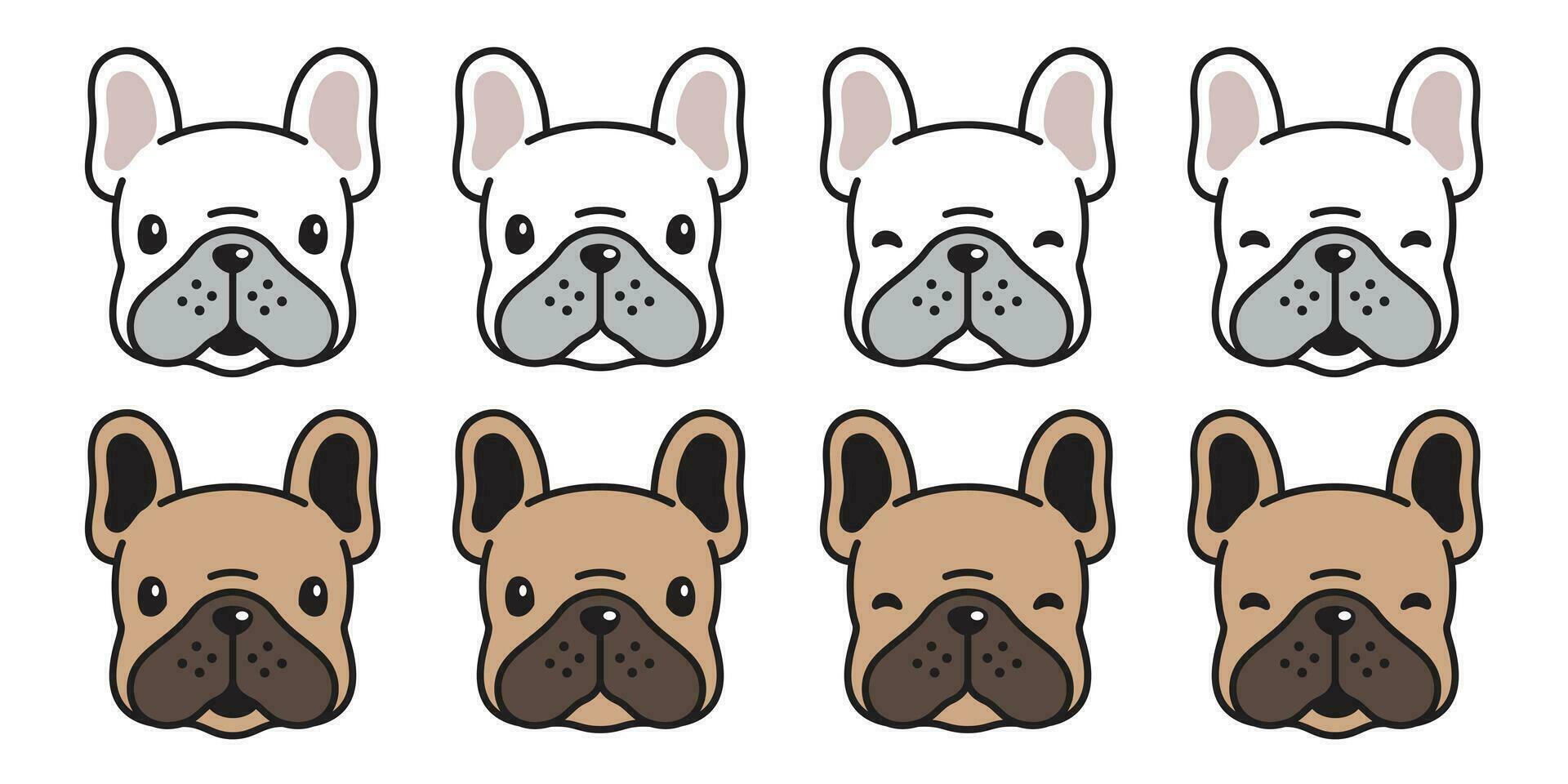 Hund Vektor Französisch Bulldogge Symbol Kopf Karikatur Charakter Hündchen Logo Illustration Weiß braun