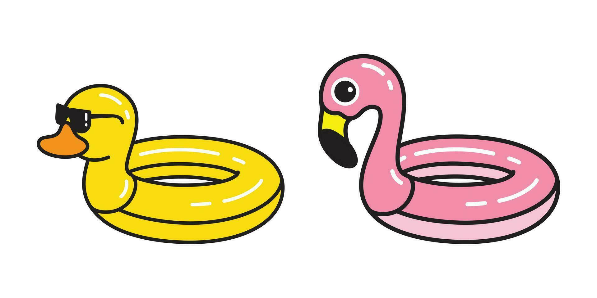 Flamingo Ente Vektor Schwimmen Ring Schwimmbad Symbol Charakter Karikatur Illustration
