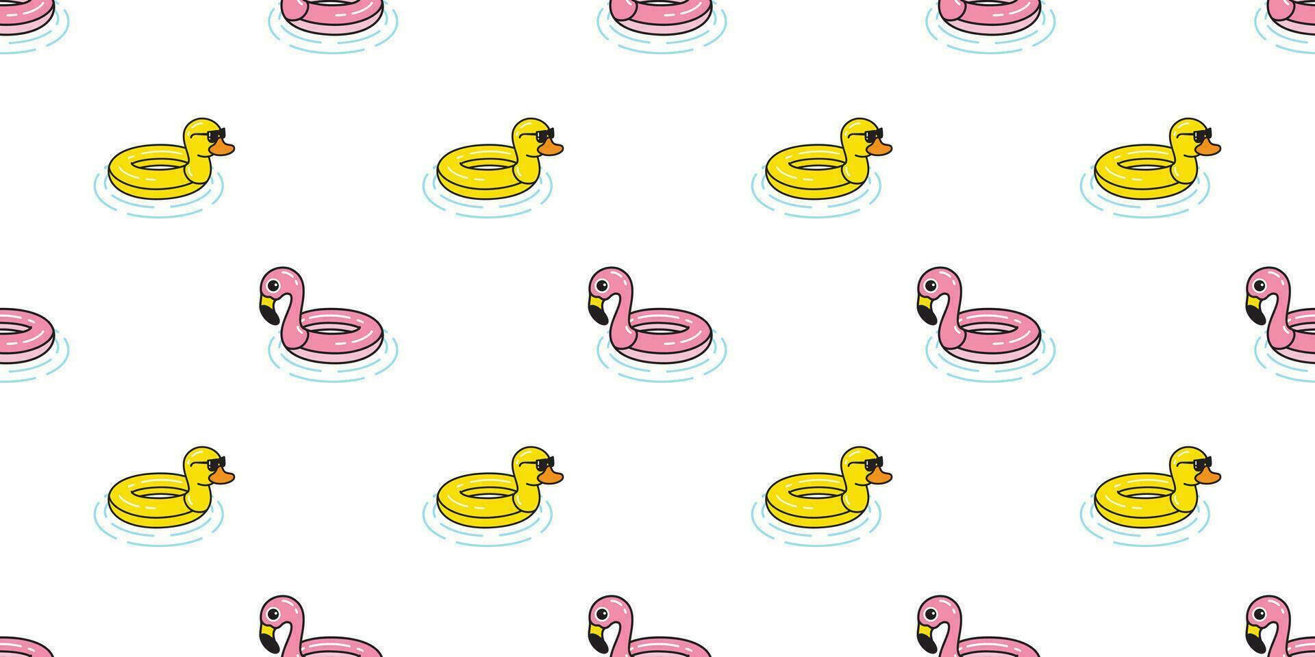 Ente Flamingo nahtlos Muster Vektor Schwimmen Ring Schwimmbad Strand exotisch Vogel tropisch Sommer- Schal isoliert wiederholen Hintergrund Fliese Hintergrund Karikatur Illustration