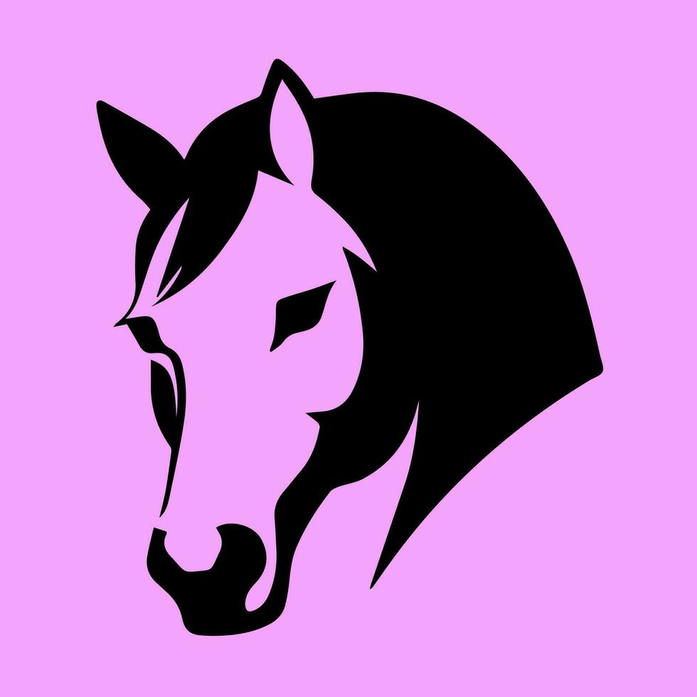 Pferd Kopf Silhouette. Vektor Illustration. isoliert auf Rosa Hintergrund.