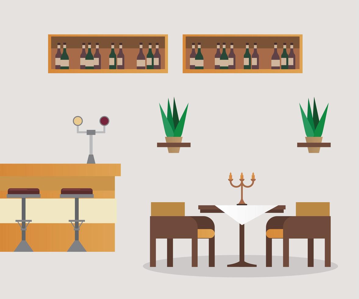 Tisch und Stühle mit Bar Restaurantmöbelszene vektor