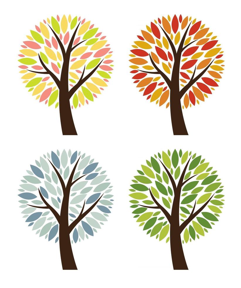 abstrakt 4 säsonger vektor träd uppsättning uppsättning illustration