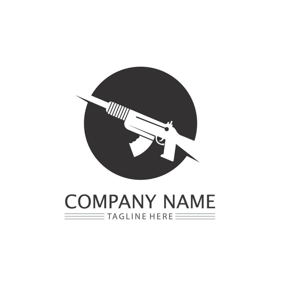 Waffenlogo und Armee Soldat Scharfschütze Schuss Vektor Design Illustration Militär Schuss Revolver