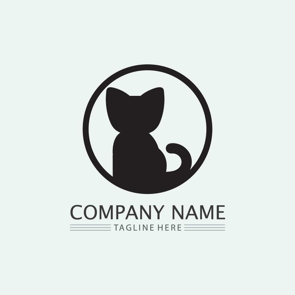 Katzenlogo und Vektor-Tier-Symbol Fußabdruck Kätzchen Calico Logo Hundesymbol Zeichentrickfigur Zeichen Illustration Doodle-Design vektor