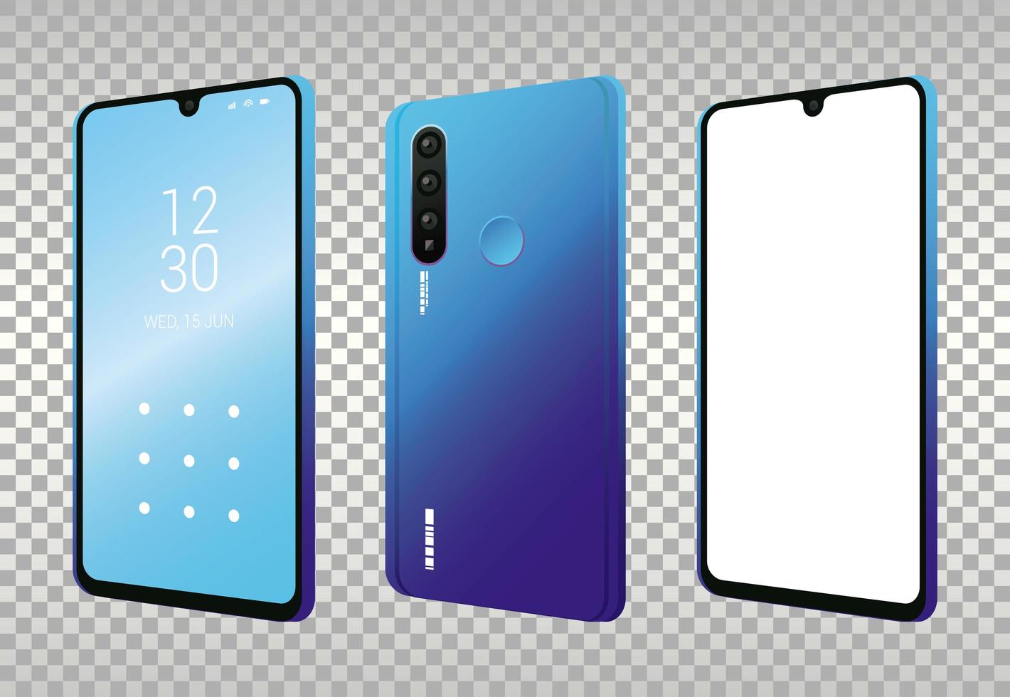 tre mockup smartphones enheter ikoner vektor