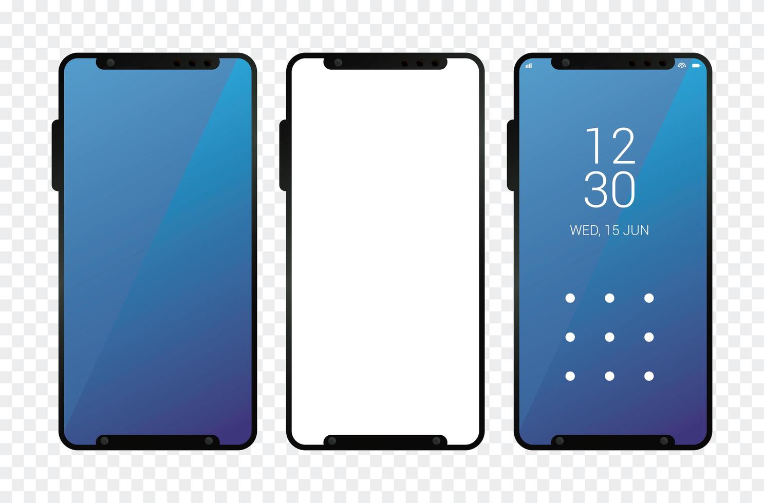 tre mockup smartphones enheter ikoner vektor