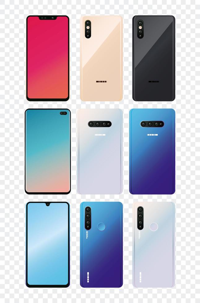 uppsättning mockup smartphones enheter ikoner vektor