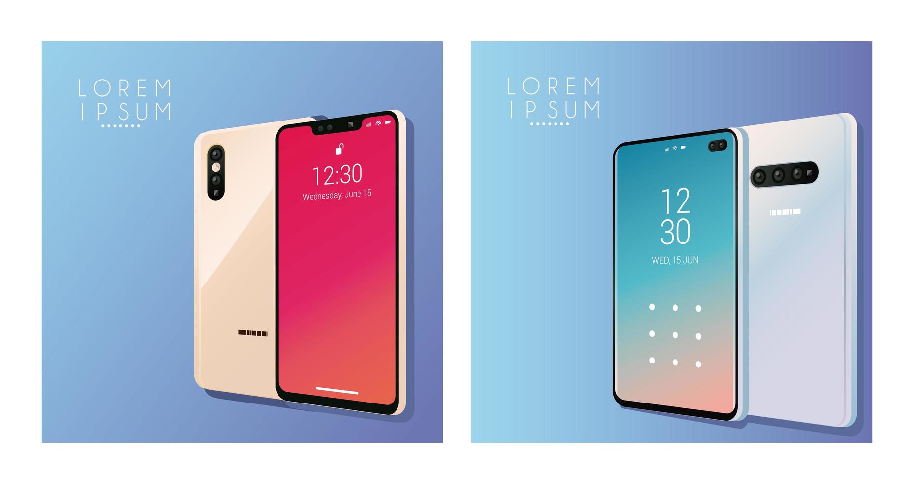 vier Mockup-Smartphones Geräte-Symbole vektor