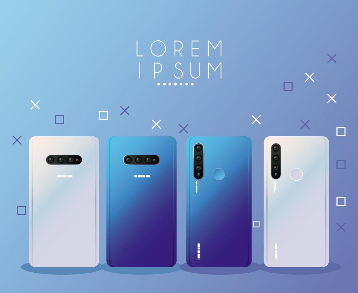 vier Mockup-Smartphones Geräte-Symbole vektor