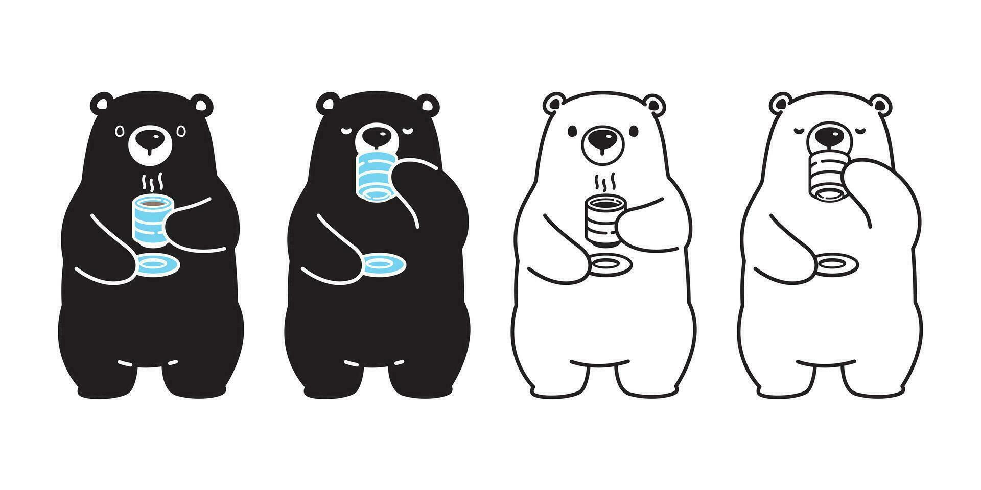 Bär Vektor Polar- Bär Tee Kaffee trinken Karikatur Charakter Symbol Logo isoliert Illustration schwarz