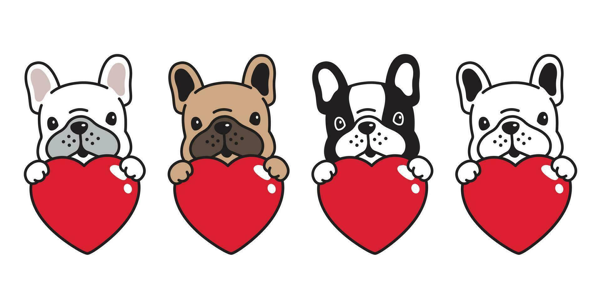 Hund Vektor Französisch Bulldogge Herz Valentinstag Umarmung Karikatur Charakter Symbol Lächeln Logo Illustration