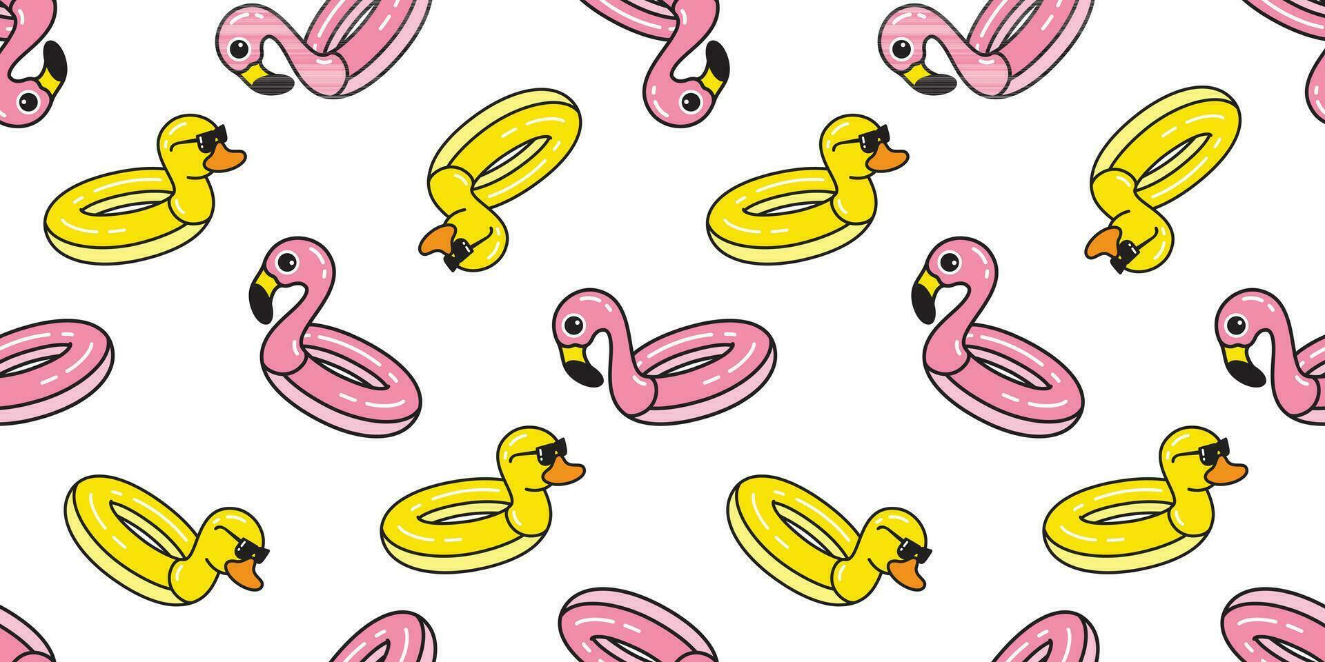 Ente Flamingo nahtlos Muster Vektor Schwimmen Ring Schwimmbad Strand exotisch Vogel tropisch Sommer- Schal isoliert wiederholen Hintergrund Fliese Hintergrund Karikatur Illustration