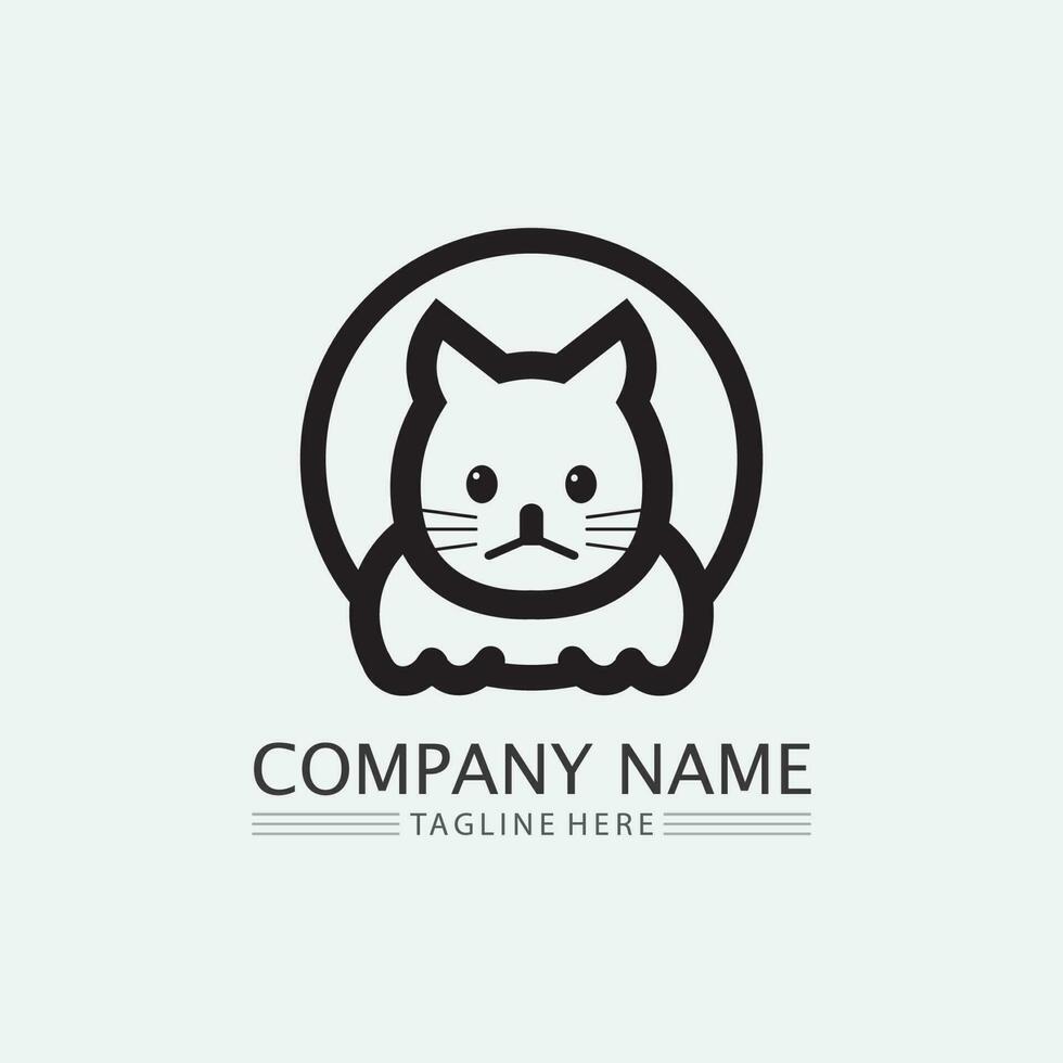 Katzenlogo und Vektor-Tier-Symbol Fußabdruck Kätzchen Calico Logo Hundesymbol Zeichentrickfigur Zeichen Illustration Doodle-Design vektor