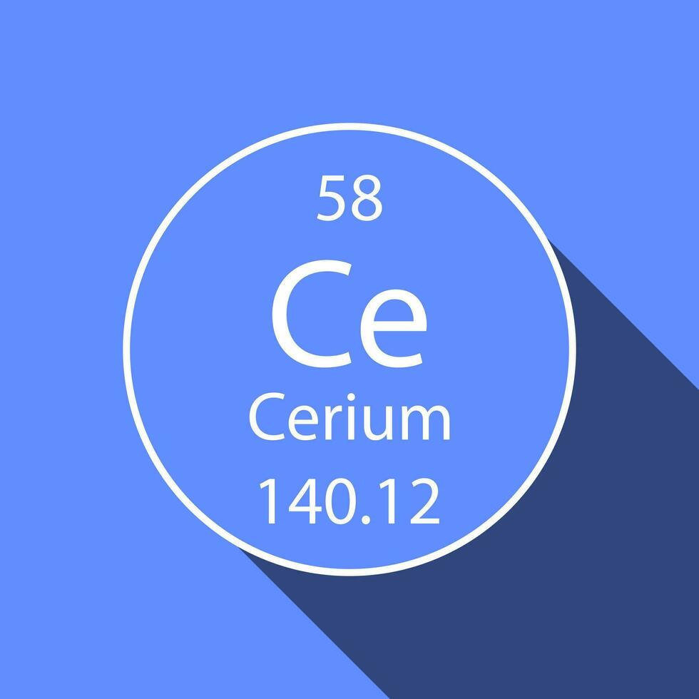 cerium symbol med lång skugga design. kemisk element av de periodisk tabell. vektor illustration.