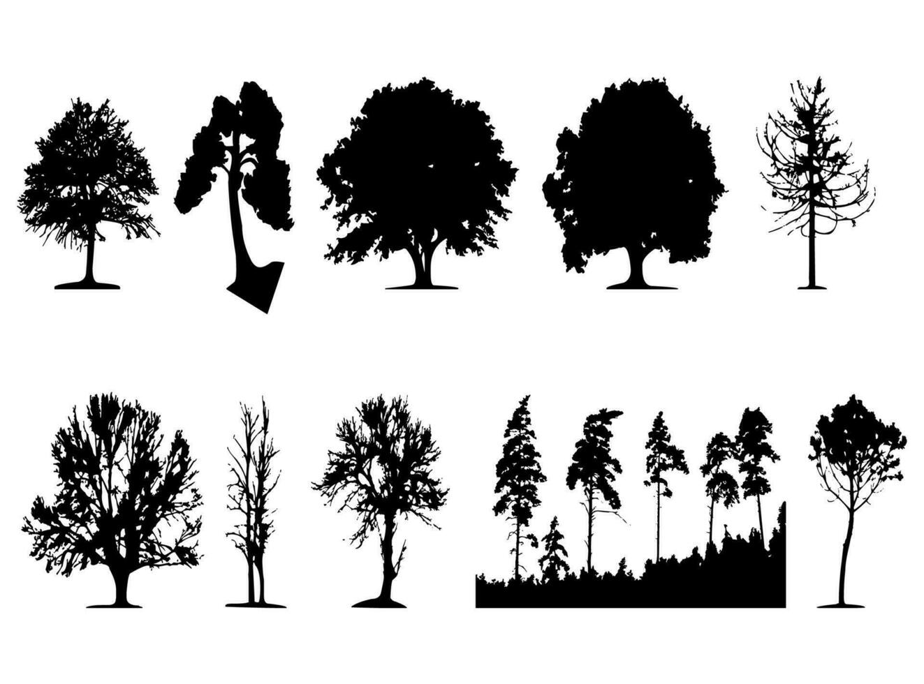 einstellen von Baum Silhouetten Illustration. kostenlos Vektor