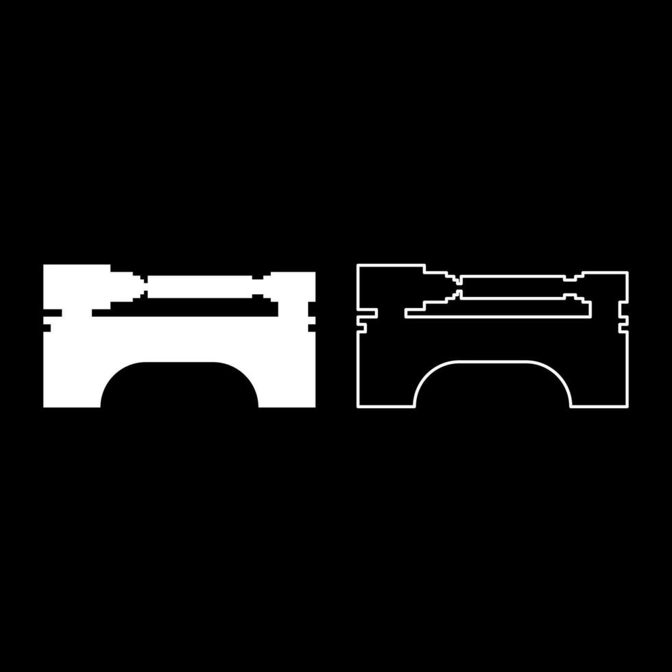 Drehbank Maschine industriell Mechanismus Gerät Herstellung Fachmann Metallbearbeitung Bearbeitung Konzept einstellen Symbol Weiß Farbe Vektor Illustration Bild solide füllen Gliederung Kontur Linie dünn eben Stil