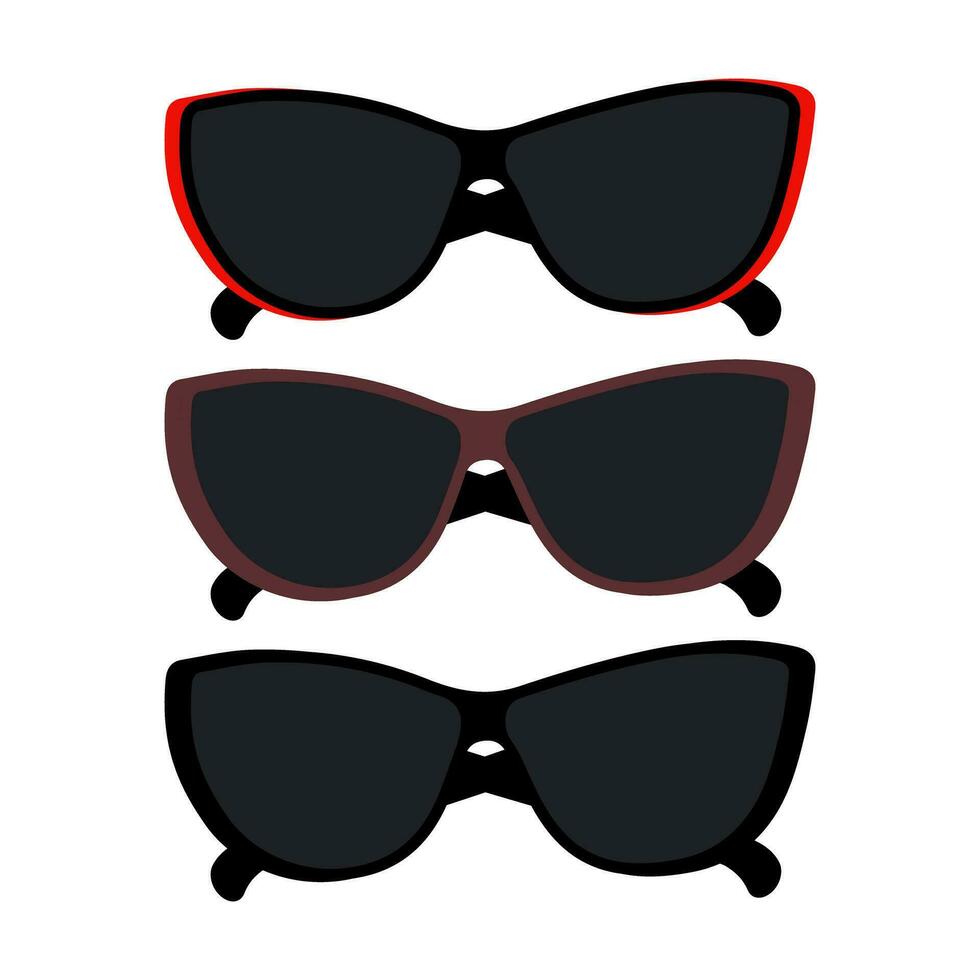 einstellen von 3 Eleganz Sonnenbrille mit dunkel Linsen im Schwarz, rot und braun rahmen. Sonnenbrille Tag. Vektor. vektor