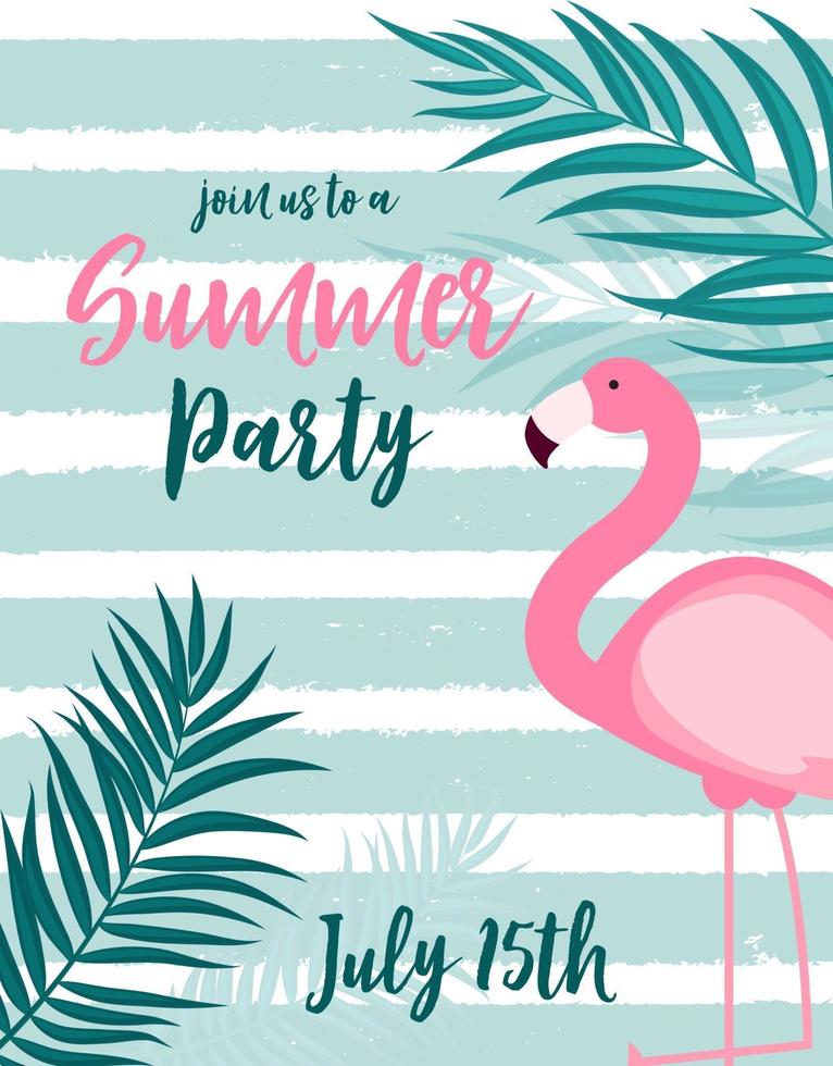 abstrakter Sommerfesthintergrund mit Palmblättern und Flamingo vektor