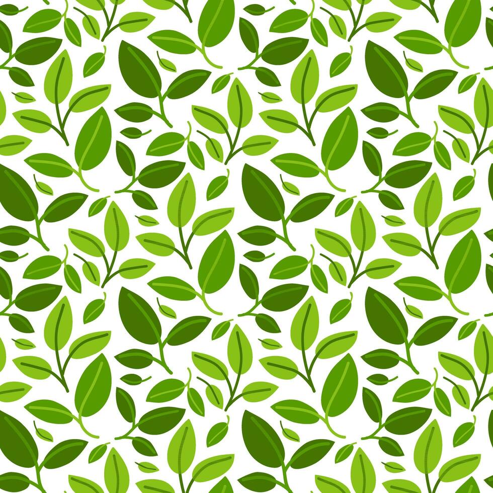 en mönster av grön grenar med många löv. bakgrund för utskrift på miljö- ämnen. färsk teman av vår, natur, blommande. botanisk sömlös mönster, ritad för hand rader, konstnärlig löv vektor