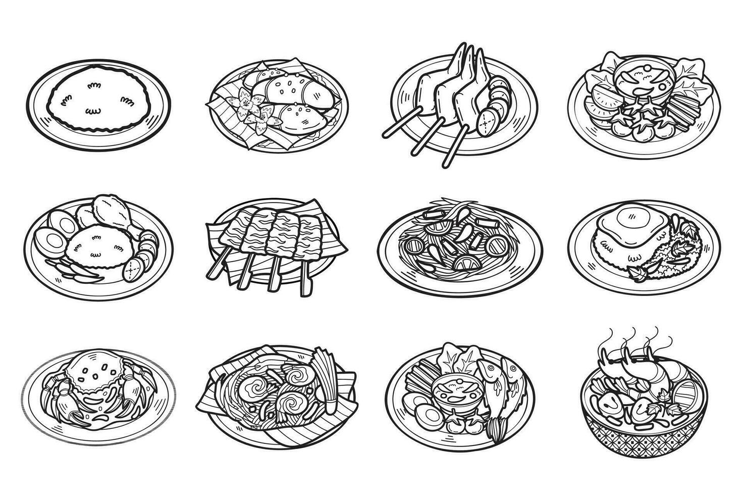 hand dragen thai mat samling i platt stil illustration för företag idéer vektor