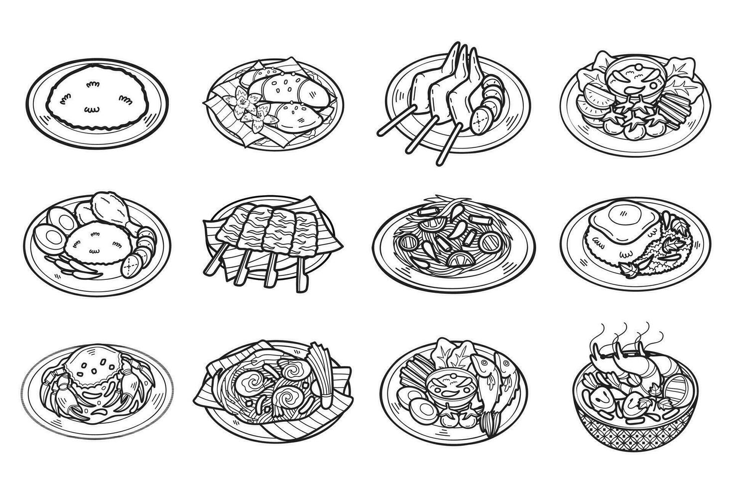 Hand gezeichnet thailändisch Essen Sammlung im eben Stil Illustration zum Geschäft Ideen vektor