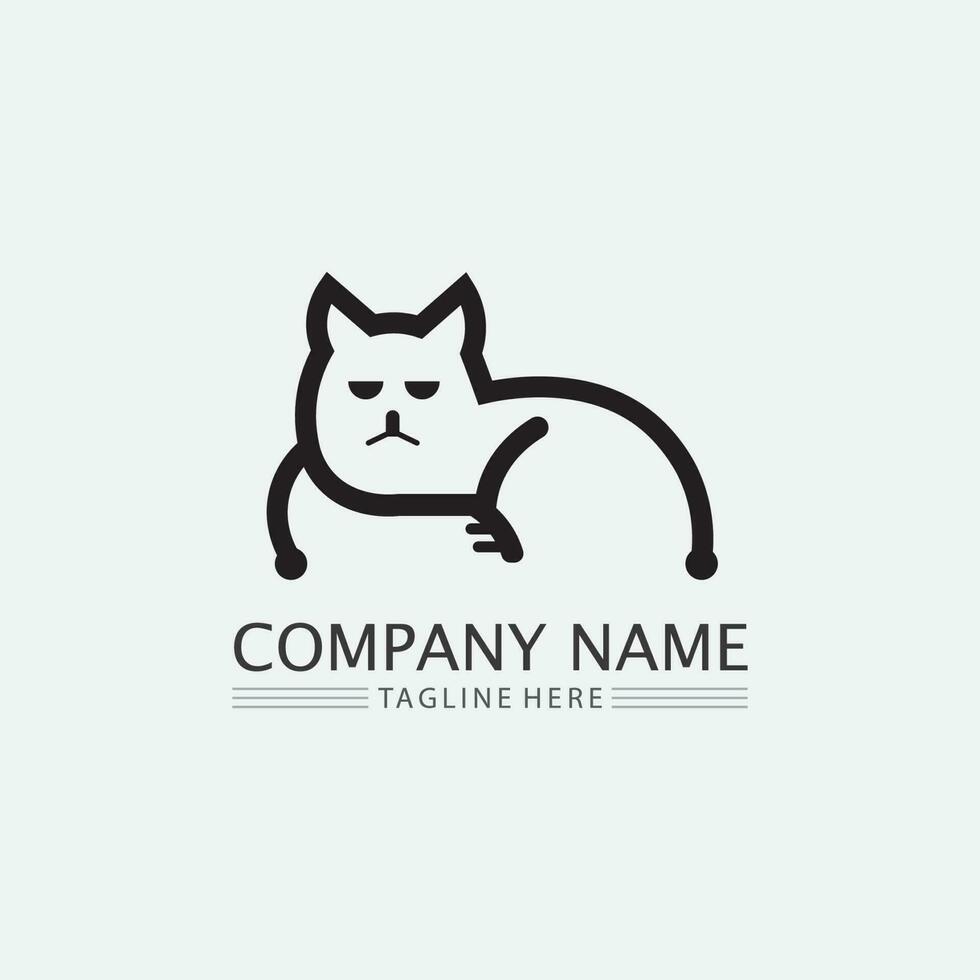 katt logotyp och vektor djur ikon fotavtryck kattunge calico logotyp hund symbol seriefigur tecken illustration doodle design