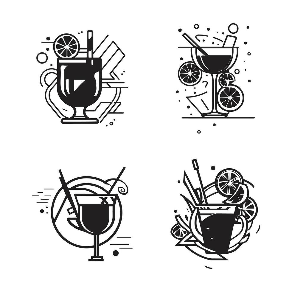 Hand gezeichnet Jahrgang Cocktail Logo im eben Linie Kunst Stil vektor