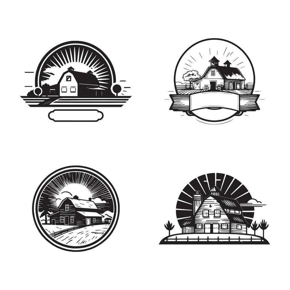 Hand gezeichnet Jahrgang Bauernhof Haus Logo im eben Linie Kunst Stil vektor