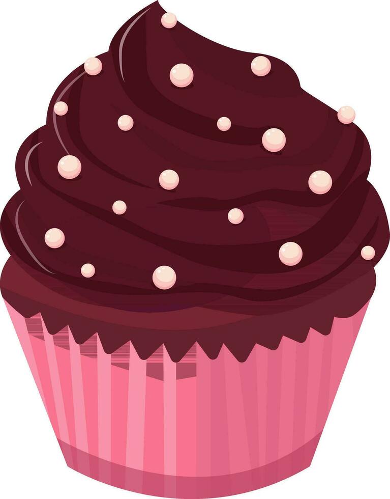 cupcake, muffin, kaka, efterrätt, choklad kex och choklad grädde med pärla, vektor illustration