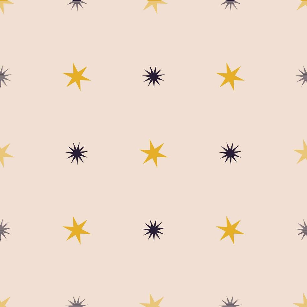 sömlös mönster med gul och blå stjärnor på ljus rosa bakgrund vektor