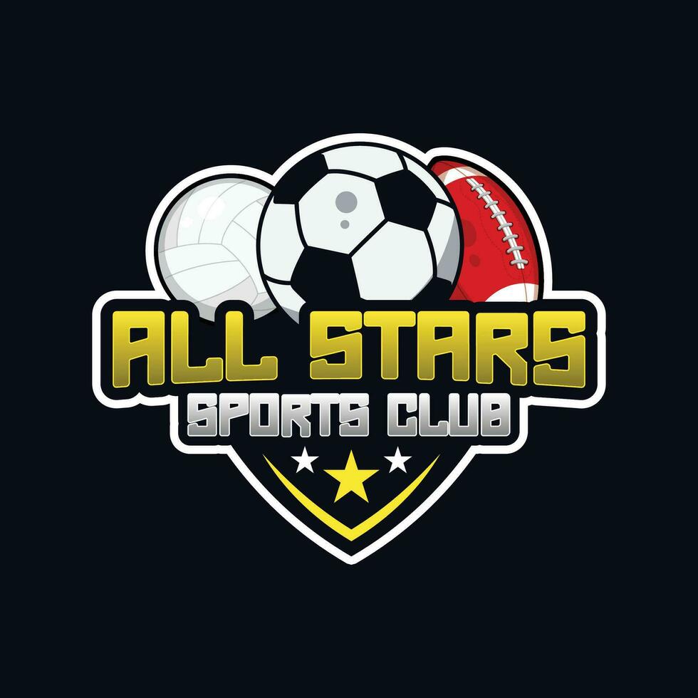 alle Sterne Sport Verein Logo Konzept und Sport Ball Illustrationen, Sport Verein und Mannschaft editierbar Text Vektor Vorlage