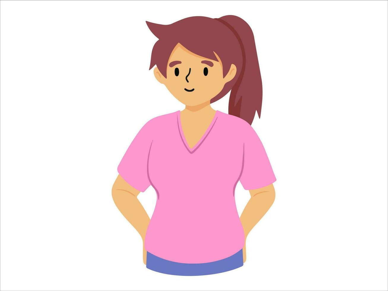 presentation karaktär ung kvinna bär t-shirt vektor