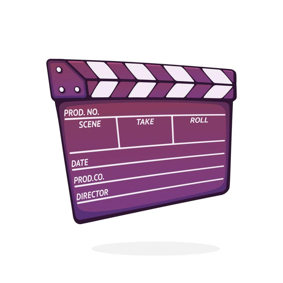 stängd clapperboard Begagnade i bio när skytte en filma. symbol av de film industri. symbol av de film industri. tecknad serie vektor illustration med översikt. klämma konst isolerat på vit bakgrund