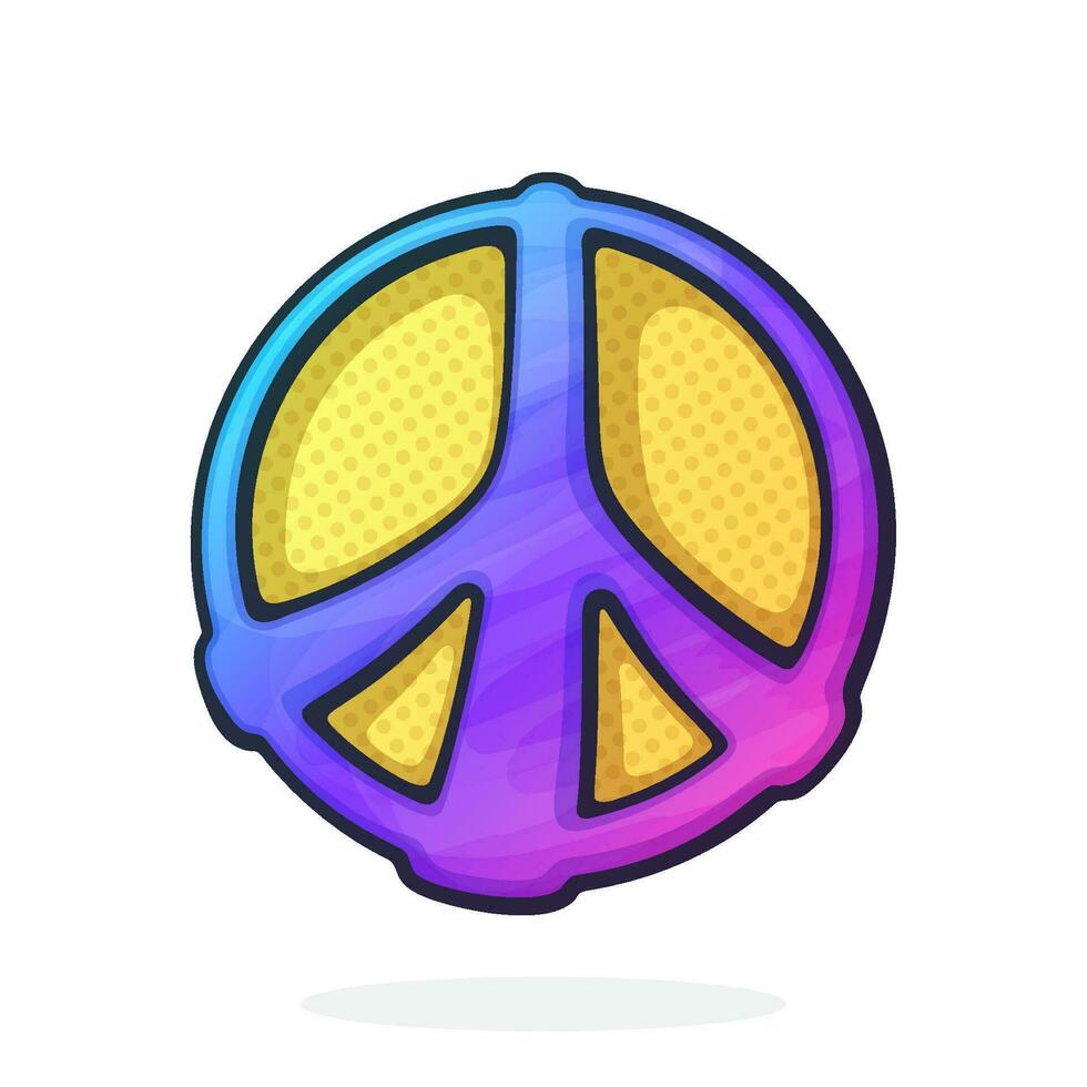 Karikatur Illustration. Hippies bunt Symbol von Frieden. Zeichen von Pazifismus und Freiheit. Gemeinschaft von Menschen gegen Krieg. Hand gezeichnet Gekritzel. isoliert auf Weiß Hintergrund vektor
