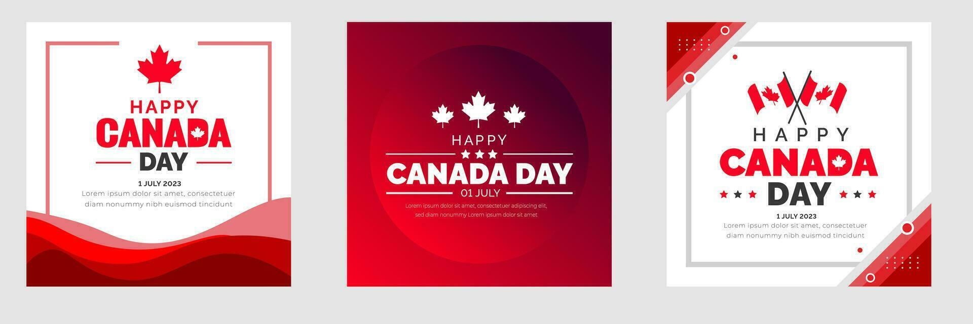 glücklich Kanada Tag Sozial Medien Post Banner, Aufkleber Design Vorlage einstellen gefeiert im 1 Juli. Kanada Unabhängigkeit Tag Banner oder Hintergrund bündeln. vektor