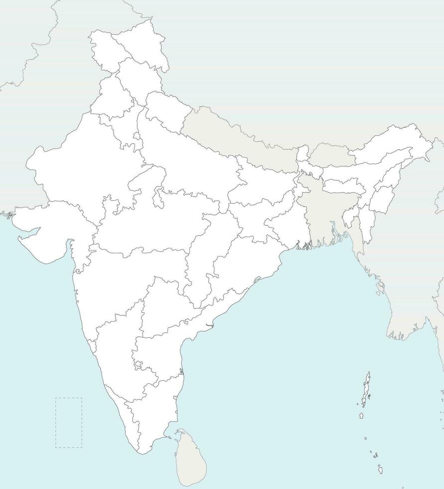 vektor tom Karta av Indien med stater och områden och administrativ divisioner, och angränsande länder. redigerbar och klart märkt skikten.