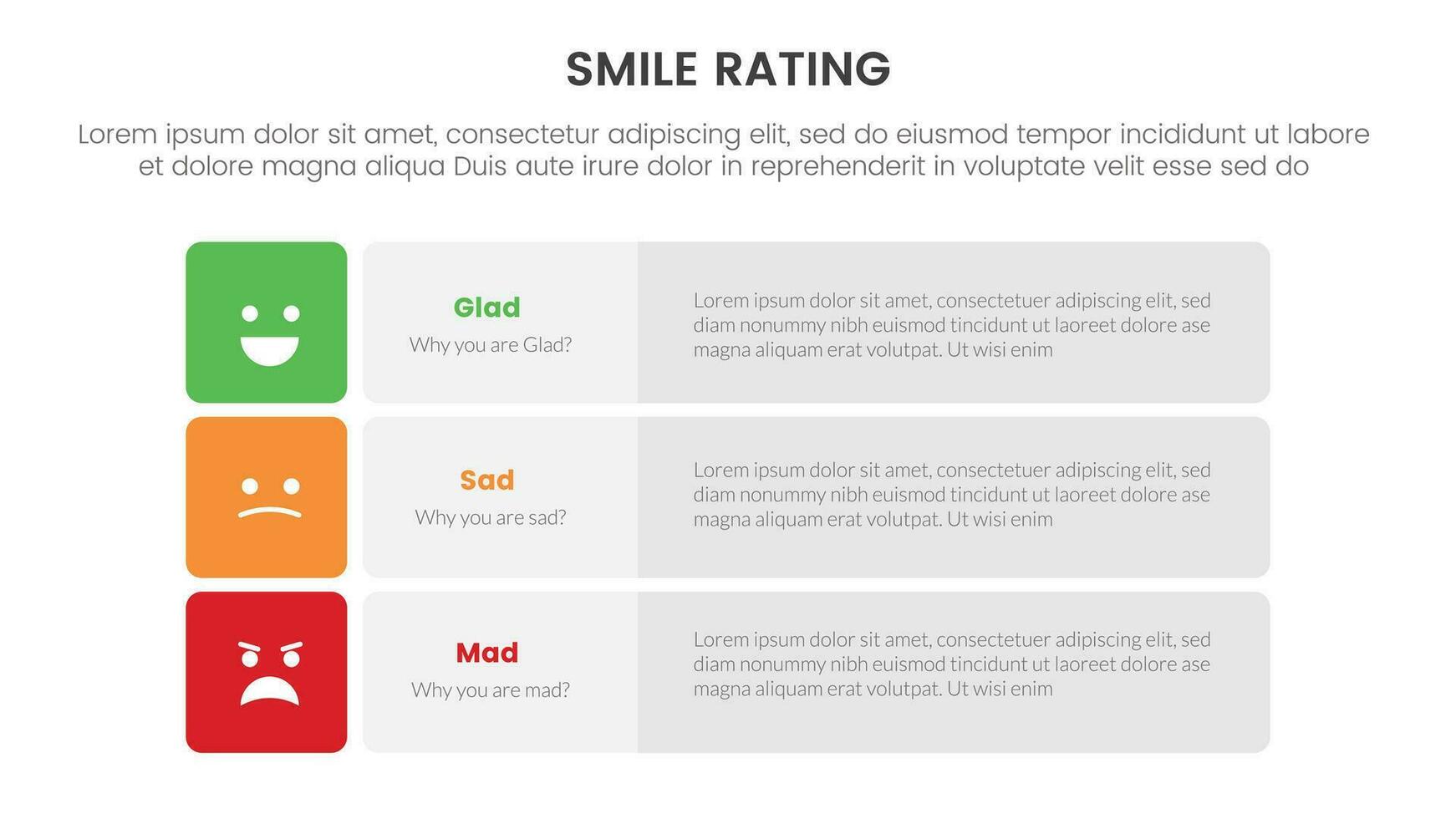 leende betyg med 3 låda mall infographic begrepp med vertikal lång rektangel form för glida presentation med platt ikon stil vektor