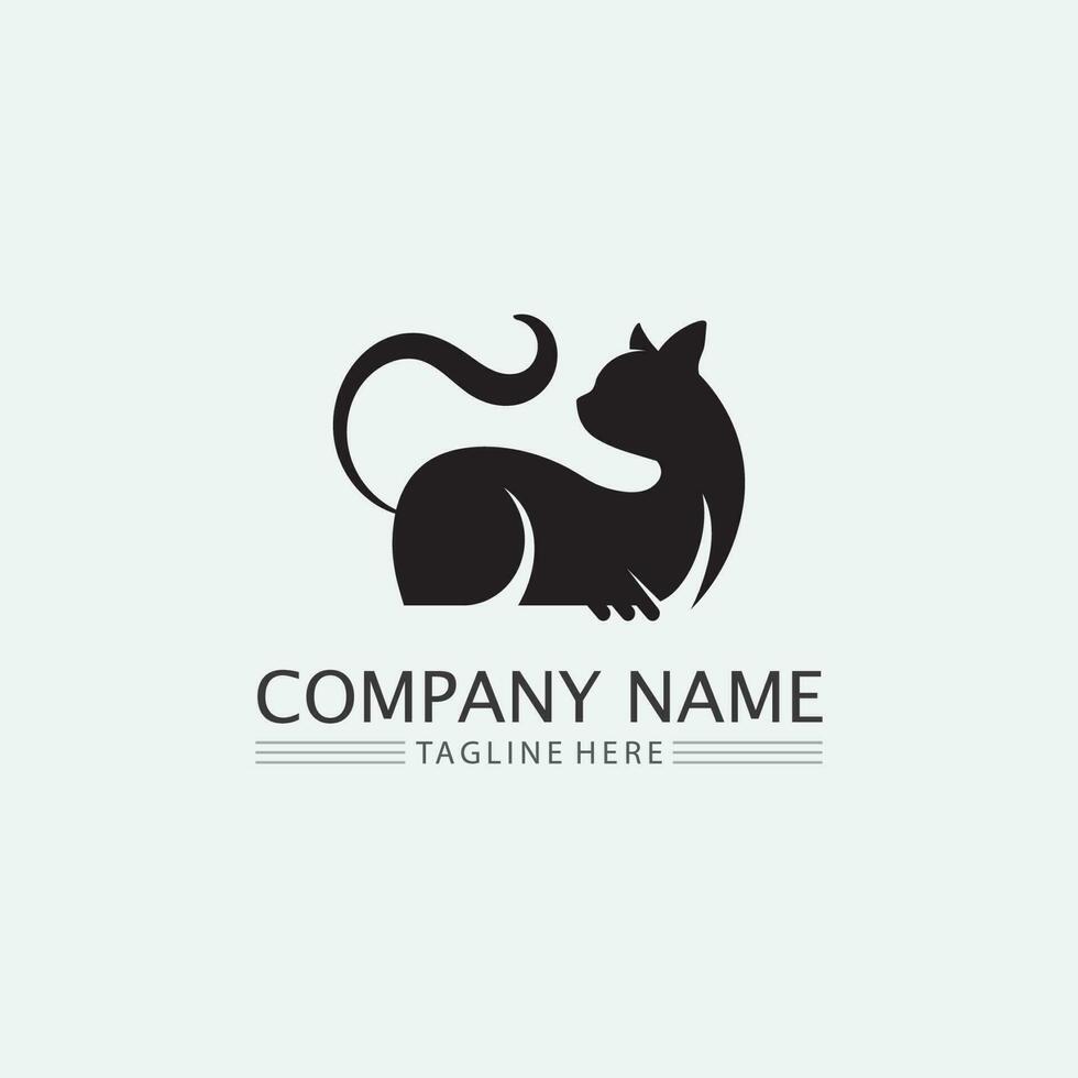 katt logotyp och vektor djur ikon fotavtryck kattunge calico logotyp hund symbol seriefigur tecken illustration doodle design