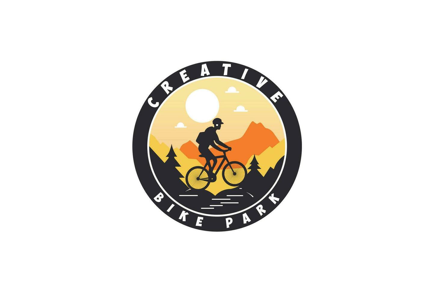 Abenteuer Motor- Reisender Illustration Logo Vektor , Fahrrad Verein Logo Design Vorlage , jung Reiten ein Fahrrad auf Berg kreisförmig Logo eps Datei