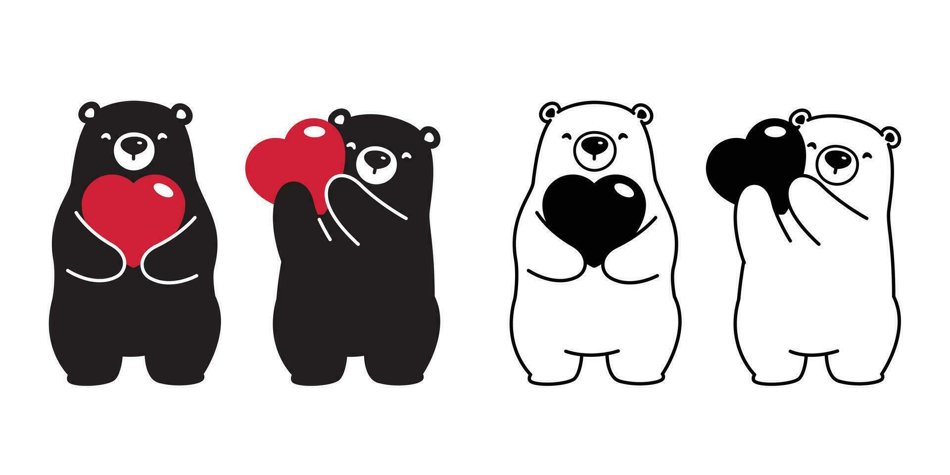 Björn vektor polär Björn hjärta valentine kram kärlek tecknad serie karaktär ikon logotyp isolerat illustration svart