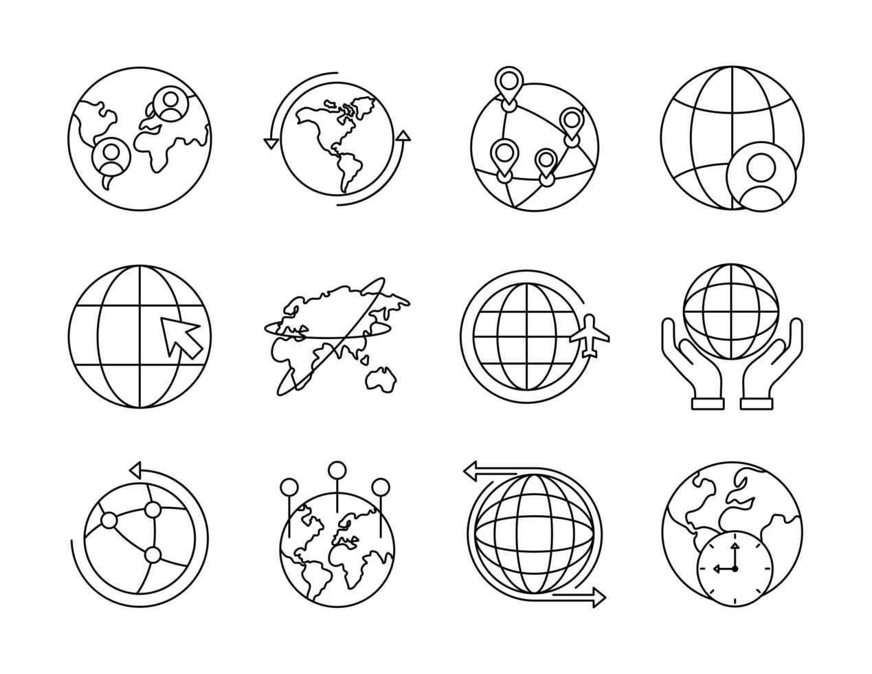 Bündel von zwölf Weltplaneten-Set-Symbolen vektor