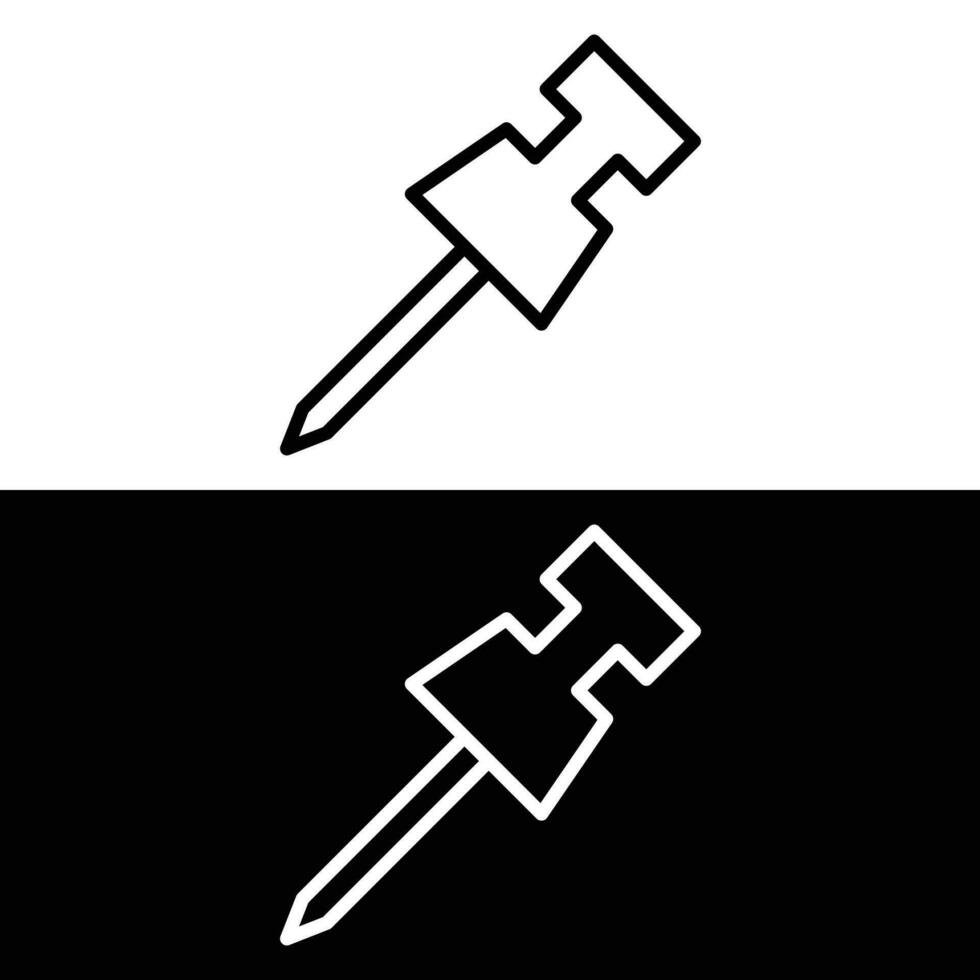 skjuta på stift linje ikon, översikt vektor tecken, linjär stil piktogram isolerat på vit och svart. kartnål symbol, logotyp illustration