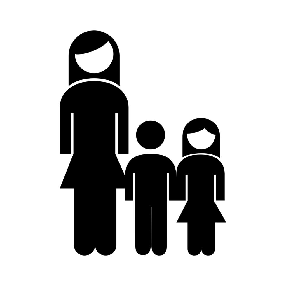 Familienmutter mit Sohn und Tochter Silhouette Stilikone vektor