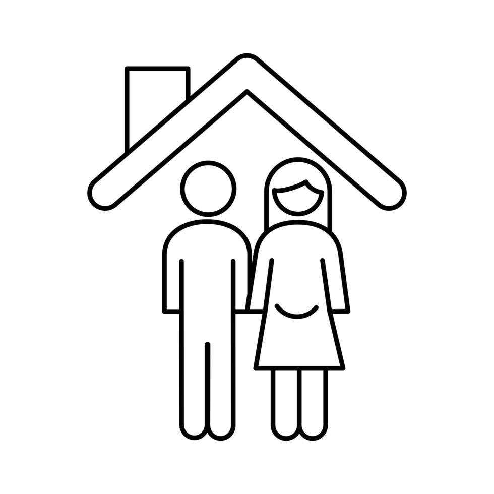 Familie Eltern Paar Schwangerschaft in Haus Figuren Linie Stilikone vektor