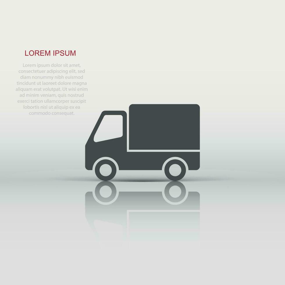 Lieferung LKW Zeichen Symbol im eben Stil. van Vektor Illustration auf Weiß isoliert Hintergrund. Ladung Auto Geschäft Konzept.