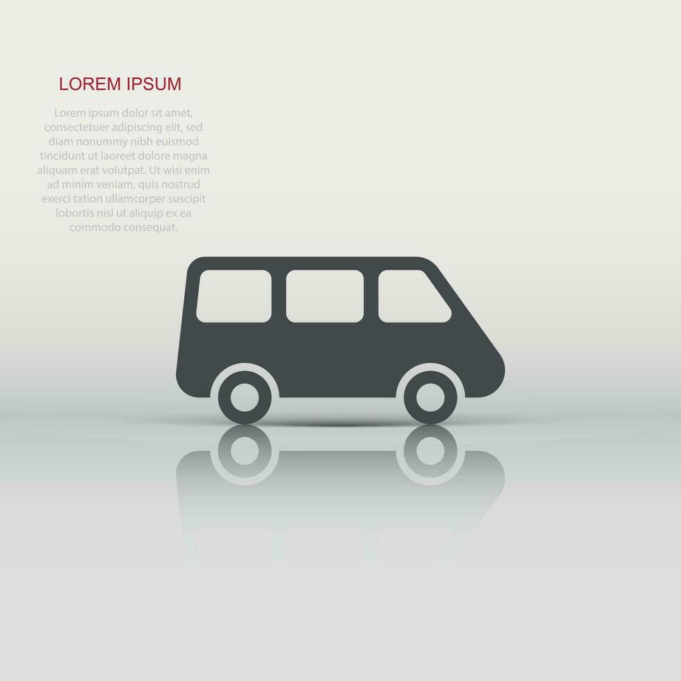 Passagier Minivan Zeichen Symbol im eben Stil. Auto Bus Vektor Illustration auf Weiß isoliert Hintergrund. Lieferung LKW Banner Geschäft Konzept.