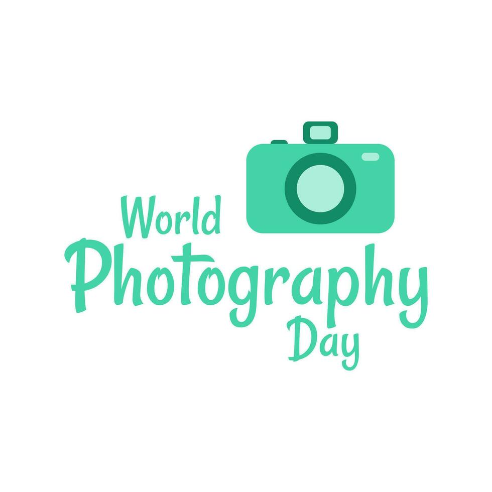 värld fotografi dag med kamera logotyp och vit bakgrund i platt design vektor