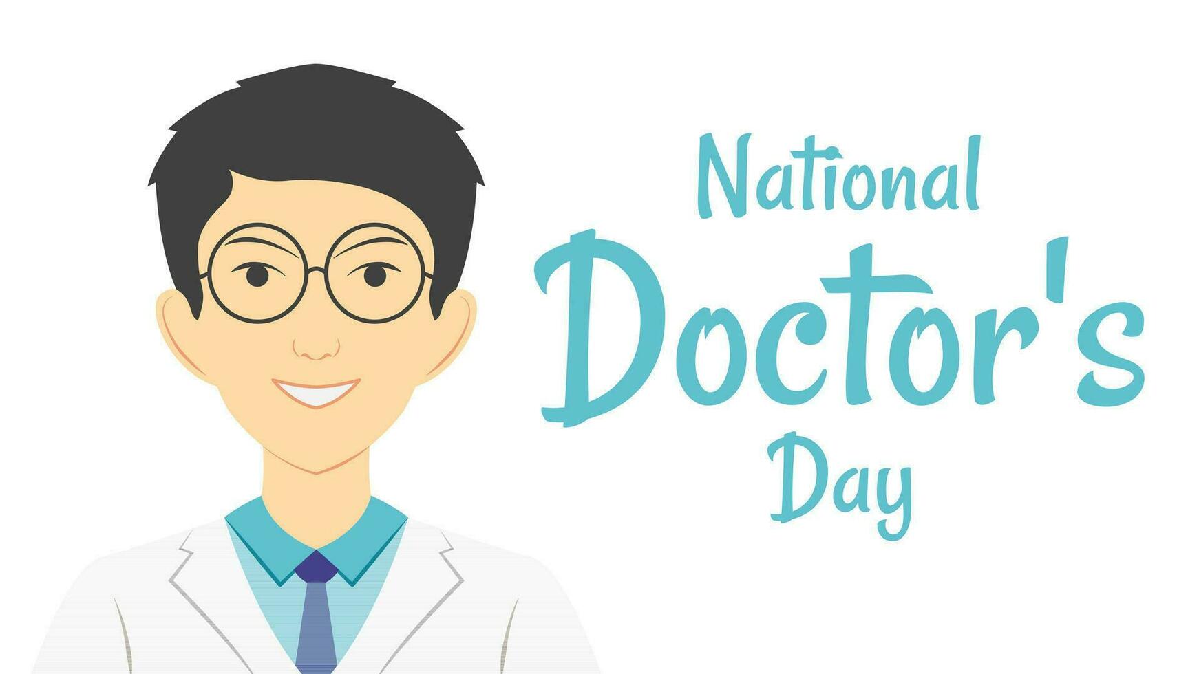 Vektor Illustration von National Ärzte Tag Banner mit männlich Arzt Karikatur Charakter im eben Design