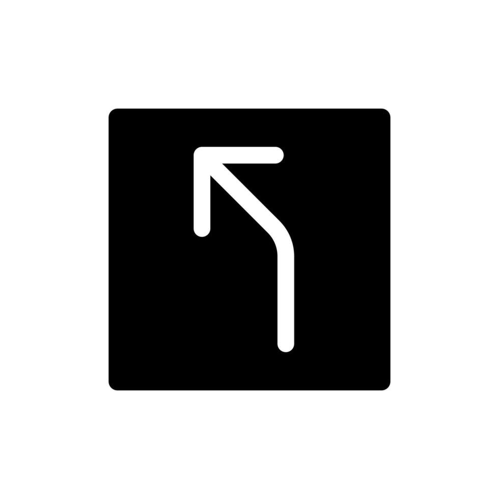 väg kurvor till vänster pil svart glyf ui ikon. nå destination. väg tecken. användare gränssnitt design. silhuett symbol på vit Plats. fast piktogram för webb, mobil. isolerat vektor illustration