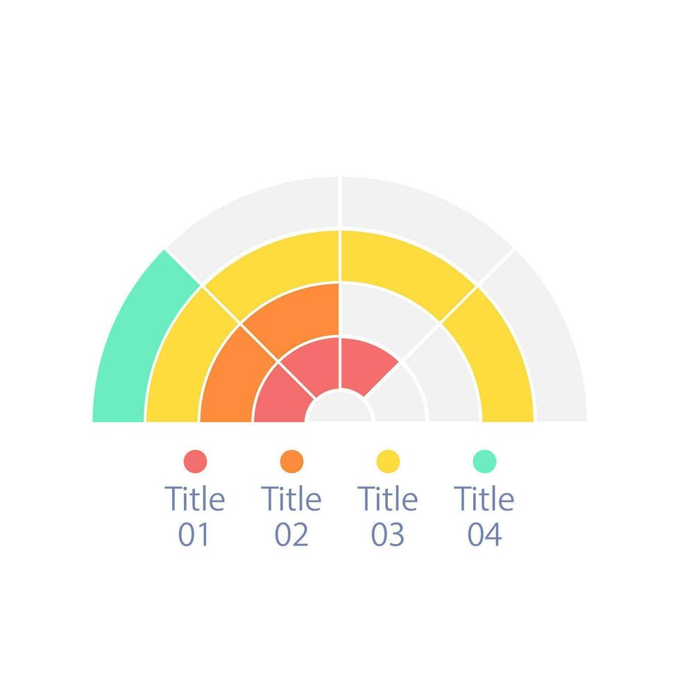 halv måne infographic Diagram design mall med fyra ringar. semi cirkulär diagram. redigerbar båge infochart med annorlunda värden. visuell data presentation vektor